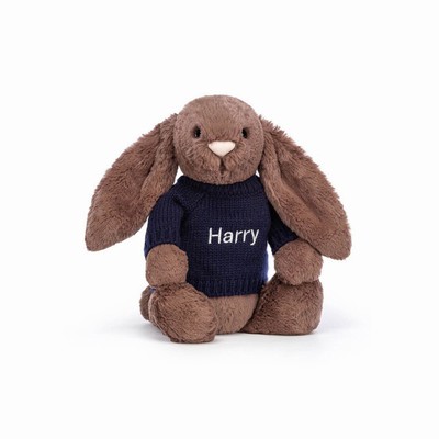 Jellycat Bashful Fudge Konijn with Navy Jumper | YW6159243